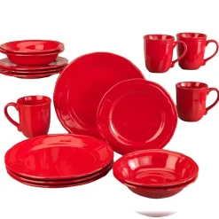 Kirklands Home Ceramic Soft Scallop 16-pc. Dinnerware Set Red Outlet