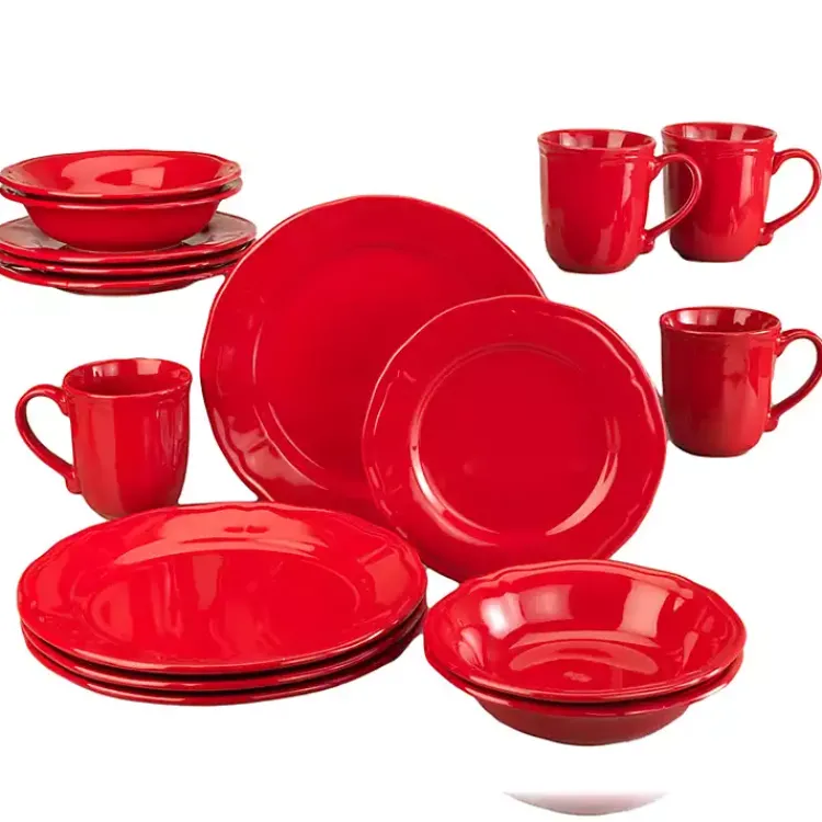 Kirklands Home Ceramic Soft Scallop 16-pc. Dinnerware Set Red Outlet