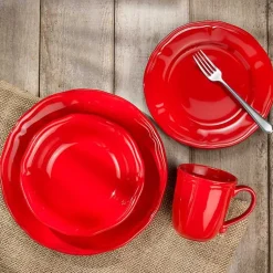 Kirklands Home Ceramic Soft Scallop 16-pc. Dinnerware Set Red Outlet
