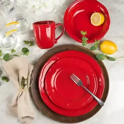 Kirklands Home Ceramic Soft Scallop 16-pc. Dinnerware Set Red Outlet