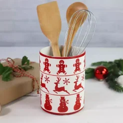Kirklands Home Red Christmas Characters Utensil Holder Clearance