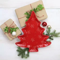 Kirklands Home Christmas Tree and Snowflakes Serving Platter Red Discount
