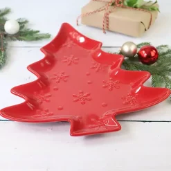 Kirklands Home Christmas Tree and Snowflakes Serving Platter Red Discount