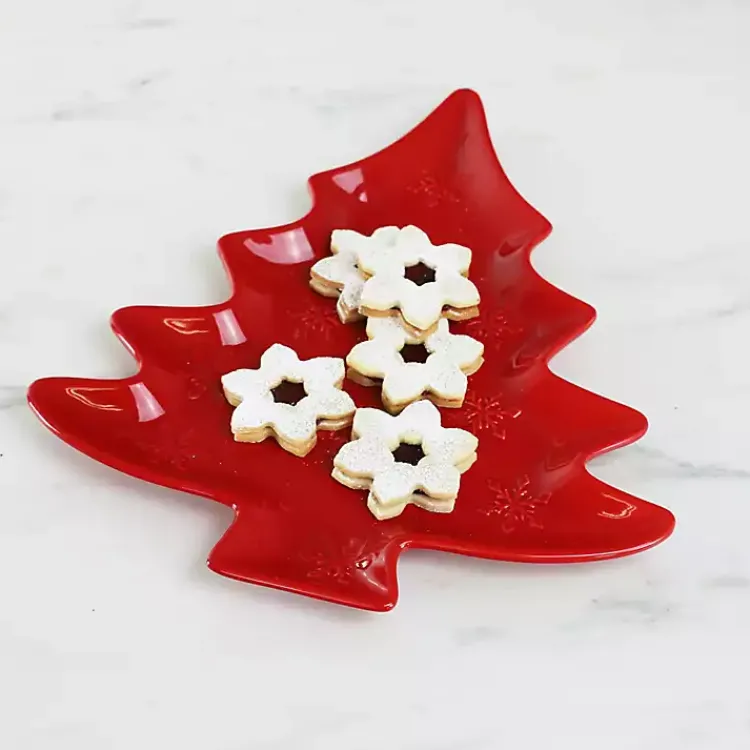 Kirklands Home Christmas Tree and Snowflakes Serving Platter Red Discount