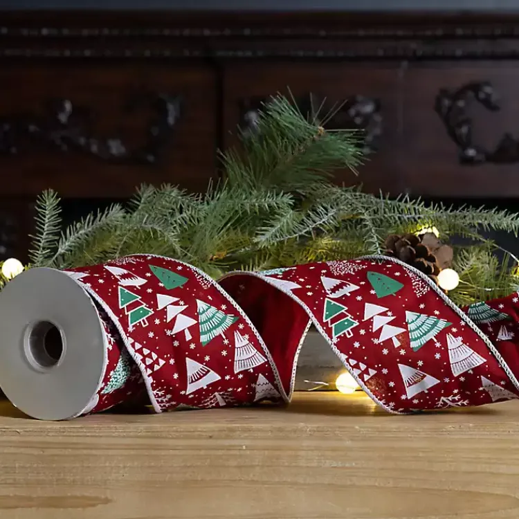 Christmas Decorations>Kirklands Home Red Christmas Tree Print 10 yard Holiday Ribbon