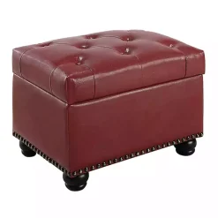 Kirklands Home Faux Leather Jessy Storage Ottoman Red Outlet