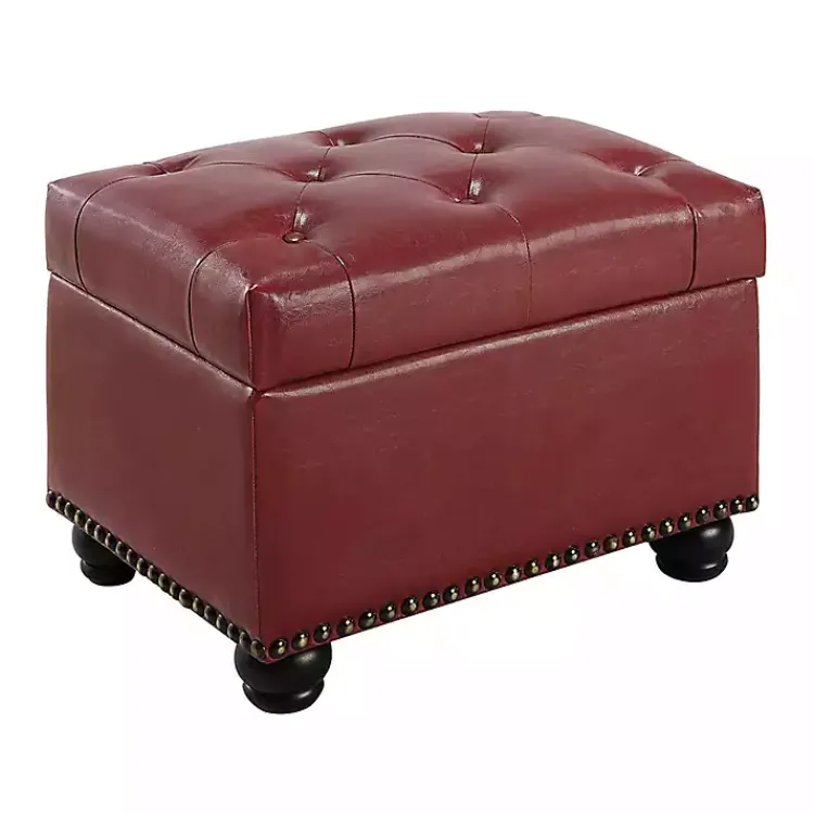 Kirklands Home Faux Leather Jessy Storage Ottoman Red Outlet