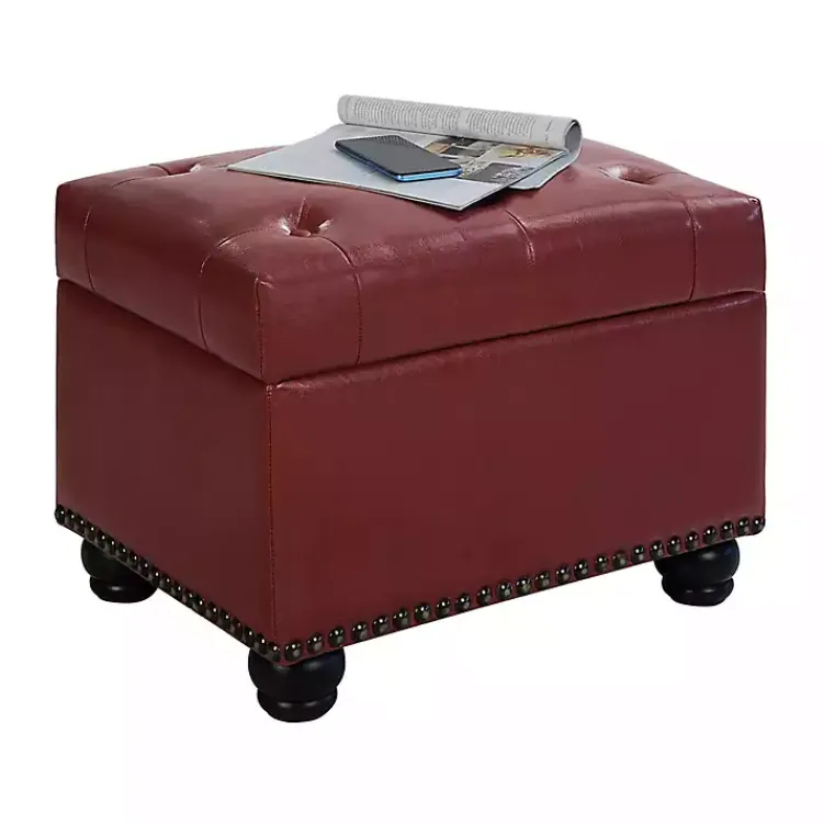Kirklands Home Faux Leather Jessy Storage Ottoman Red Outlet