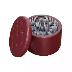 Kirklands Home Faux Leather Round Shoe Storage Ottoman Red Online