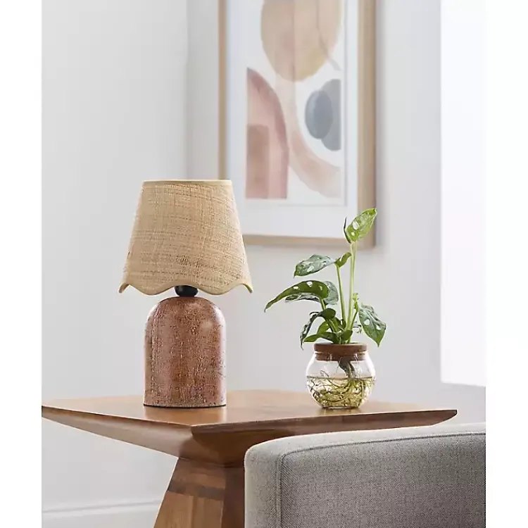 Kirklands Home Faux Stone Table Lamp with Scalloped Shade Red Best