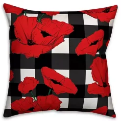 Kirklands Home Red Floral Buffalo Check Outdoor Pillow Best