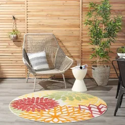Kirklands Home Red Floral Burst Outdoor Round Area Rug, 5 ft. Sale
