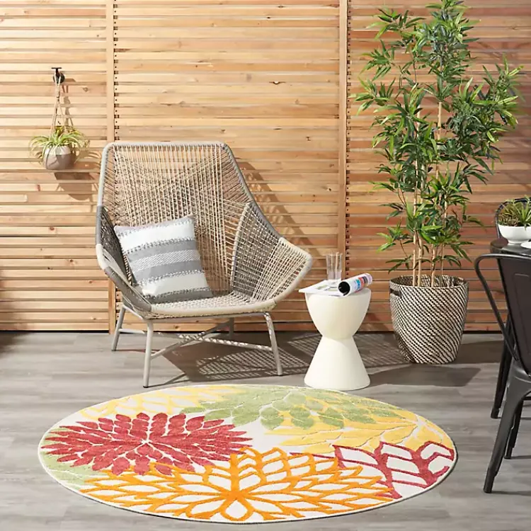 Kirklands Home Red Floral Burst Outdoor Round Area Rug, 5 ft. Sale
