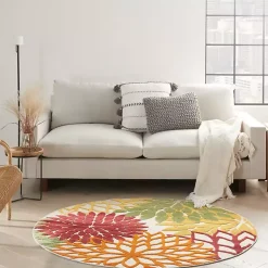 Kirklands Home Red Floral Burst Outdoor Round Area Rug, 5 ft. Sale