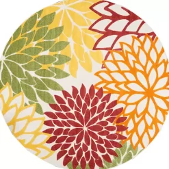 Kirklands Home Red Floral Burst Outdoor Round Area Rug, 7 ft. Sale