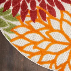 Kirklands Home Red Floral Burst Outdoor Round Area Rug, 7 ft. Sale