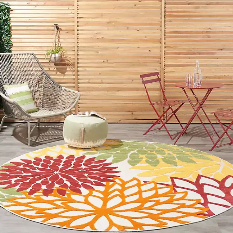 Kirklands Home Red Floral Burst Outdoor Round Area Rug, 7 ft. Sale