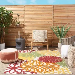 Kirklands Home Red Floral Burst Outdoor Area Rug, 5x7 Hot