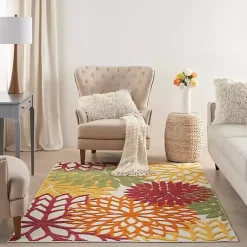 Kirklands Home Red Floral Burst Outdoor Area Rug, 5x7 Hot