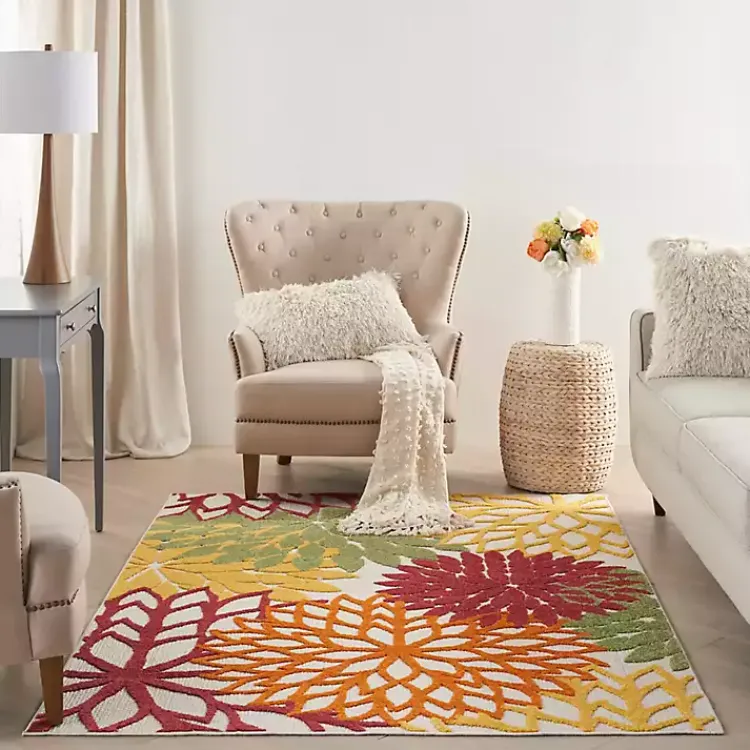 Kirklands Home Red Floral Burst Outdoor Area Rug, 5x7 Hot