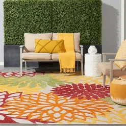 Kirklands Home Red Floral Burst Outdoor Area Rug, 7x10 Outlet