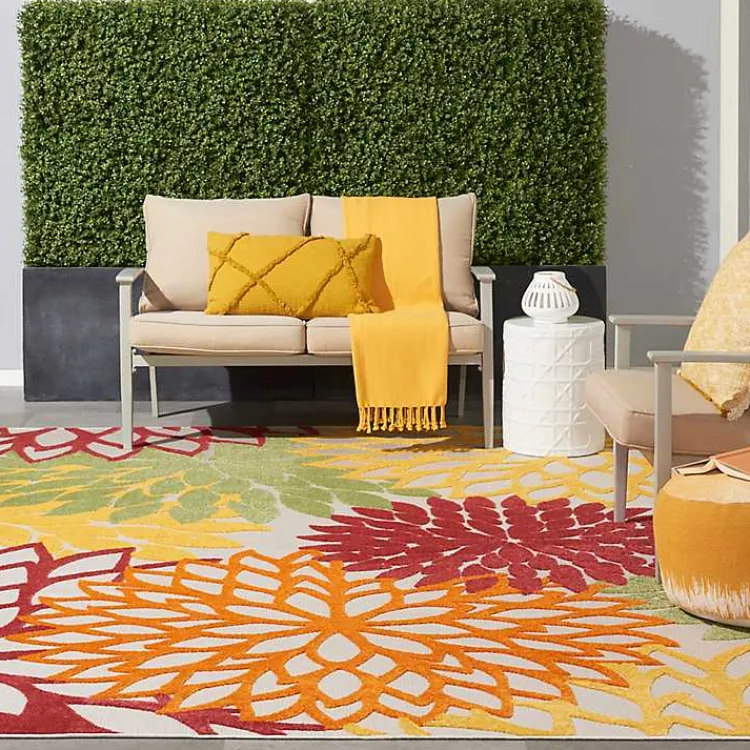 Kirklands Home Red Floral Burst Outdoor Area Rug, 7x10 Outlet