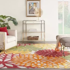 Kirklands Home Red Floral Burst Outdoor Area Rug, 7x10 Outlet