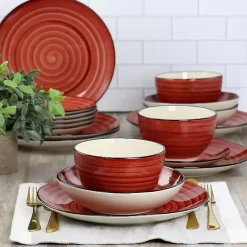 Kirklands Home Gia Stoneware 24-pc. Dinnerware Set Red Clearance