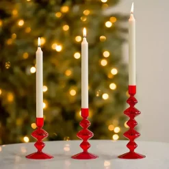 Candle Holders>Kirklands Home Glass Bubble Taper Candle Holders, Set of 3 Red