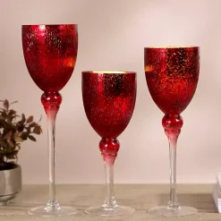 Candle Holders>Kirklands Home Glass Hurricane Charismas, Set of 3 Red