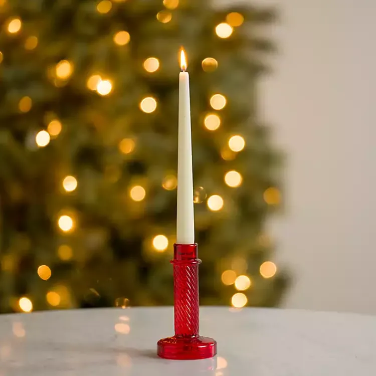 Candle Holders>Kirklands Home Glass Taper Candle Holder, 6 in. Red