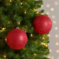 Christmas Ornaments>Kirklands Home Glitter Ball 2-pc. Ornament Set, 6 in. Red