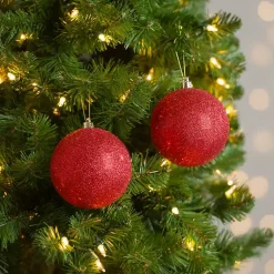 Christmas Ornaments>Kirklands Home Glitter Ball 2-pc. Ornament Set, 4 in. Red
