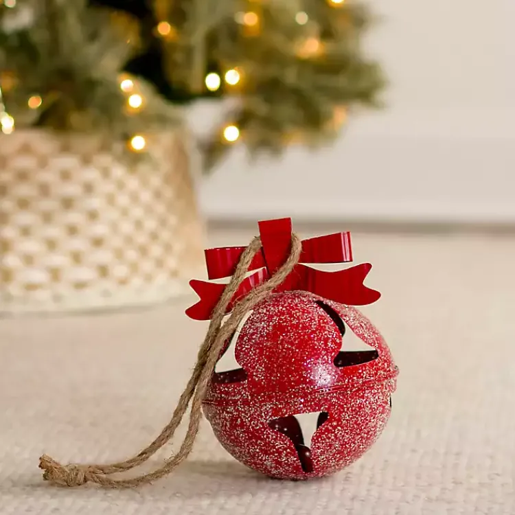Christmas Decorations>Kirklands Home Glitter Metal Bell Ornament, 8 in. Red