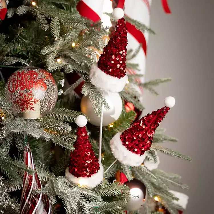 Christmas Tree Decorations>Kirklands Home Glitter Santa Spray Stems, Set of 3 Red
