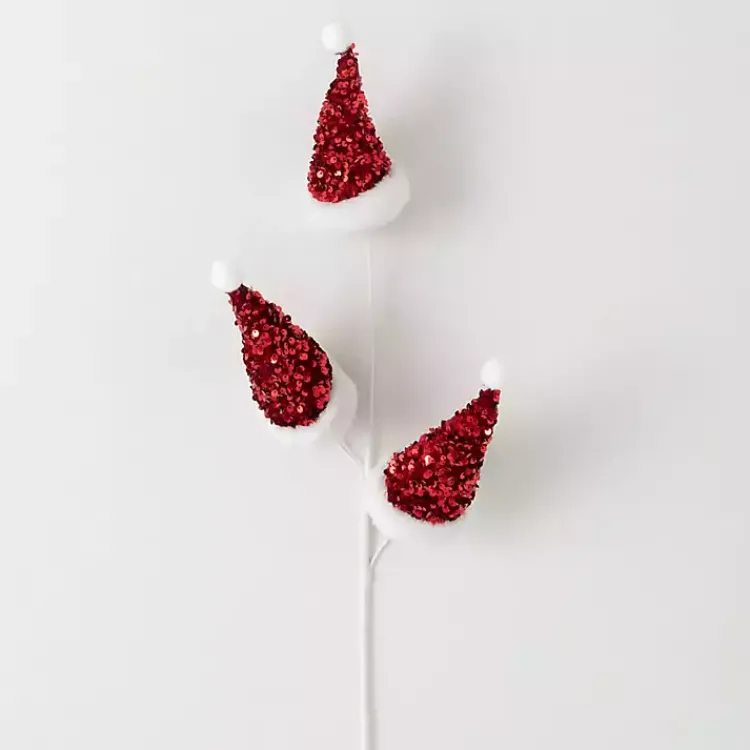 Christmas Tree Decorations>Kirklands Home Glitter Santa Spray Stems, Set of 3 Red