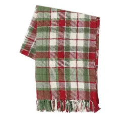 Blankets & Throws>Kirklands Home Red Green White Plaid Christmas Throw Blanket