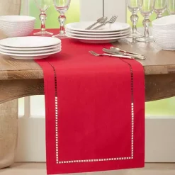 Kirklands Home Hemstitch Border Table Runner Red Clearance
