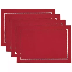 Kirklands Home Hemstitch Laser-Cut Placemats, Set of 4 Red