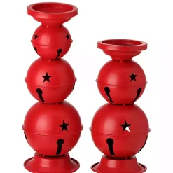 Christmas Decorations>Kirklands Home Jingle Bells Candle Holders, Set of 2 Red