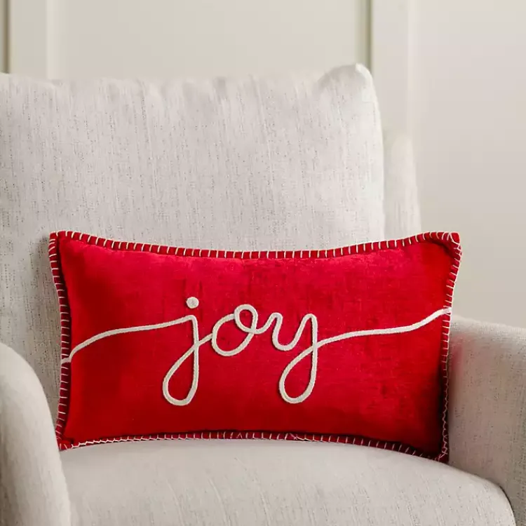 Pillows>Kirklands Home Joy Embroide Lumbar Pillow Red