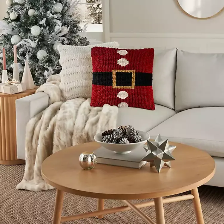 Christmas Pillows>Kirklands Home Knit Santa Belt Pillow Red