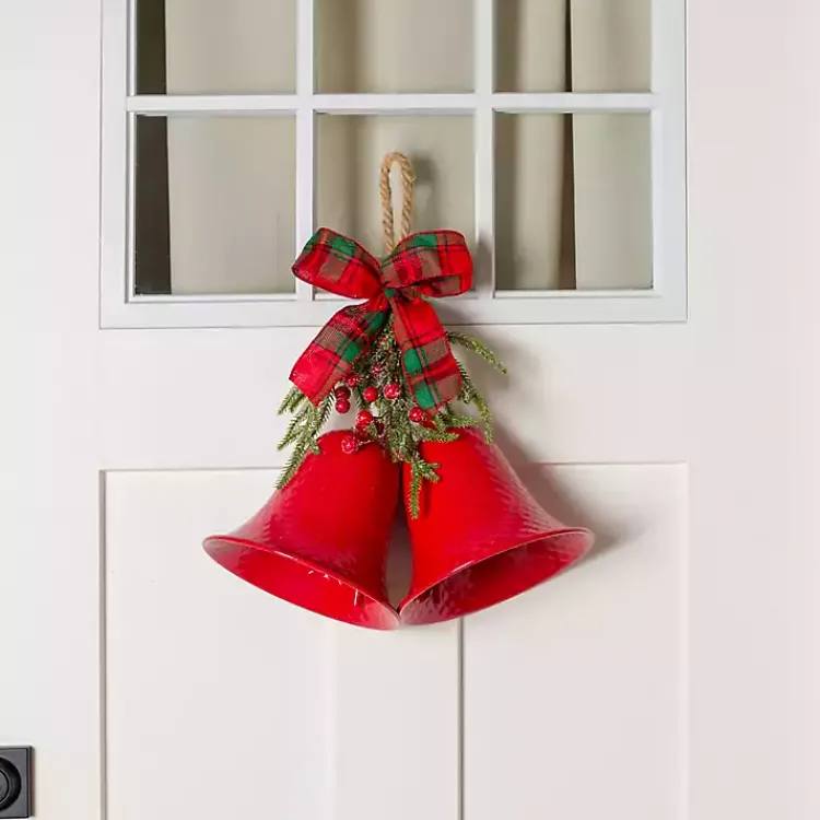 Christmas Decorations>Kirklands Home Red Metal Christmas Bells with Greenery