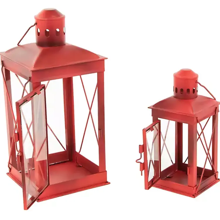 Lanterns>Kirklands Home Metal Mission Style Lanterns, Set of 2 Red
