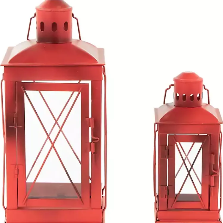 Lanterns>Kirklands Home Metal Mission Style Lanterns, Set of 2 Red
