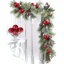 Christmas Arrangements & Garland>Kirklands Home Red Ornament Frost Pine Waterproof Garland