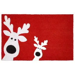 Outdoor Christmas Decorations>Kirklands Home Red Peeking Reindeer Doormat
