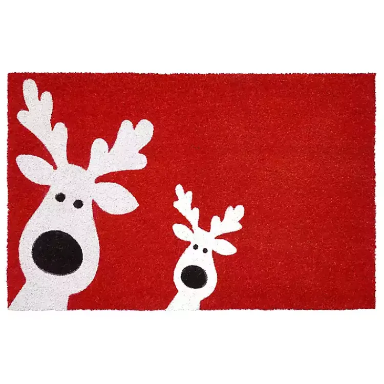 Outdoor Christmas Decorations>Kirklands Home Red Peeking Reindeer Doormat
