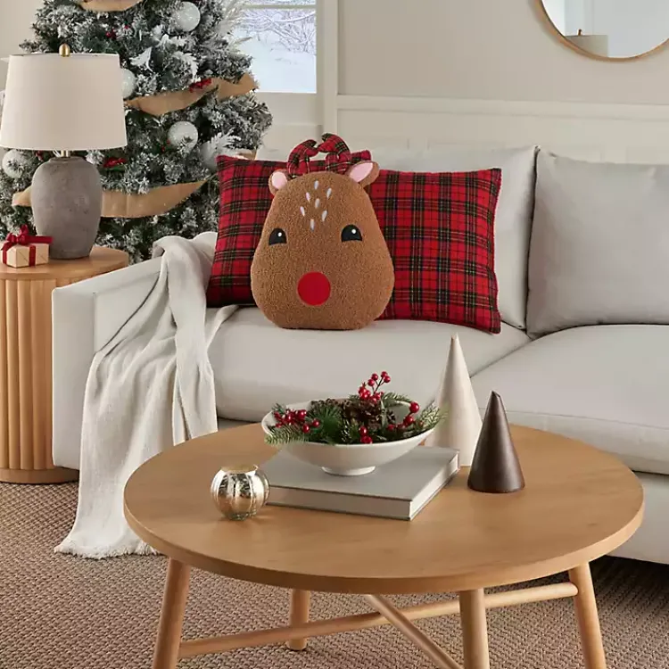 Christmas Pillows>Kirklands Home Red Plaid and Reindeer Pillows, Set of 3