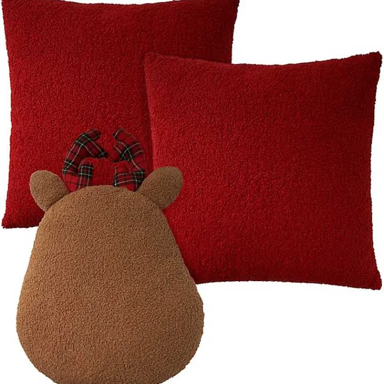 Christmas Pillows>Kirklands Home Red Plaid and Reindeer Pillows, Set of 3